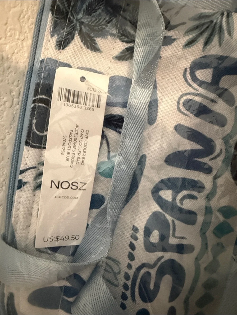 Chico's Cute Summer Print Light Blue and Teal Small Cooler Tote NWT